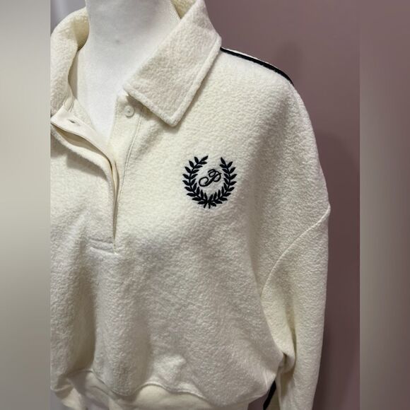 PINK REVERSE FLEECE CROPPED POLO SWEATSHIRT - Picture 4 of 5